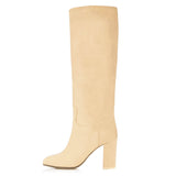 Hebe, beige nude - wide calf boots, large fit boots, calf fitting boots, narrow calf boots