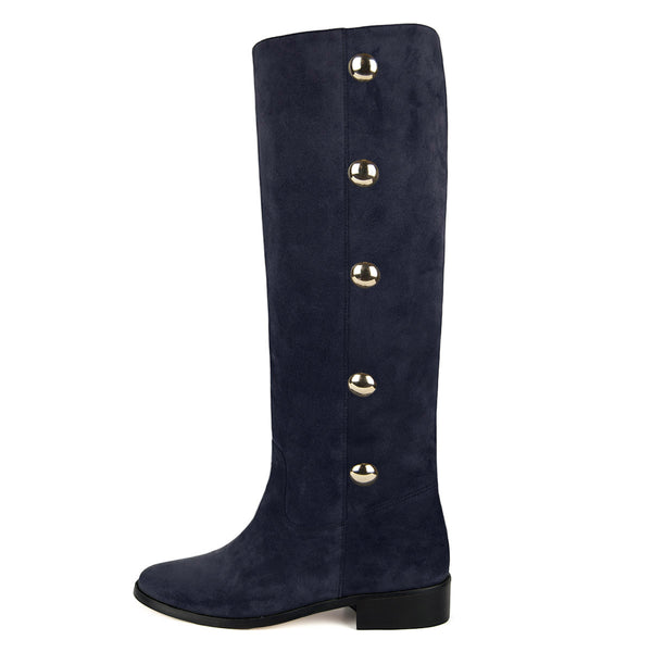 Amarillide suede, night blue - wide calf boots, large fit boots, calf fitting boots, narrow calf boots