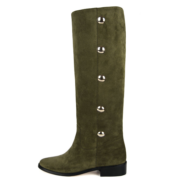 Amarillide suede, olive green - wide calf boots, large fit boots, calf fitting boots, narrow calf boots