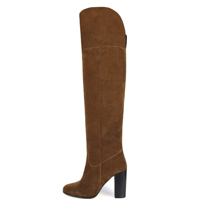 Lunaria suede, cognac - wide calf boots, large fit boots, calf fitting boots, narrow calf boots