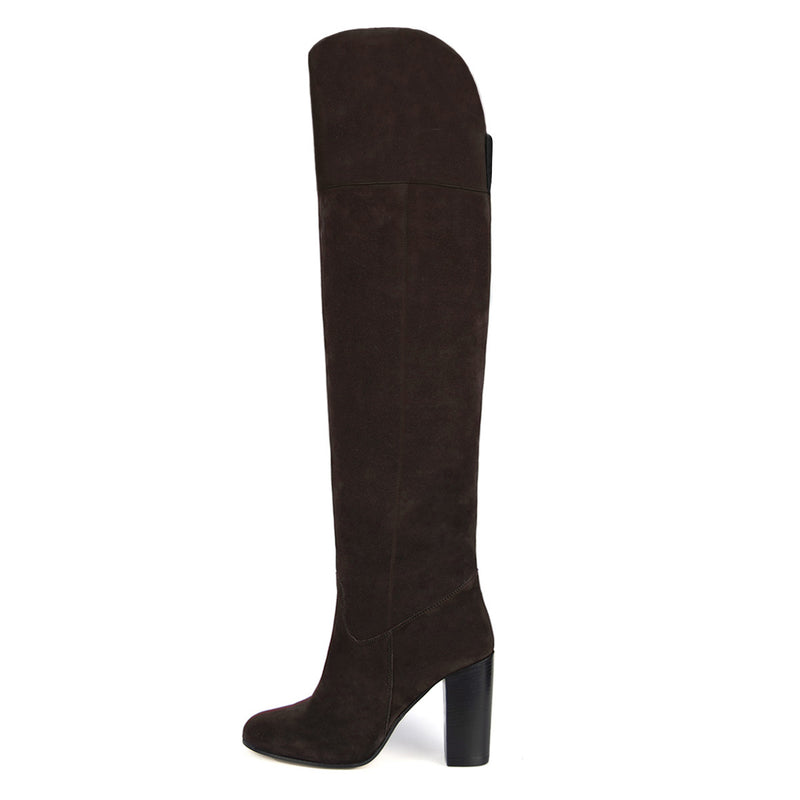 Lunaria suede, dark brown - wide calf boots, large fit boots, calf fitting boots, narrow calf boots