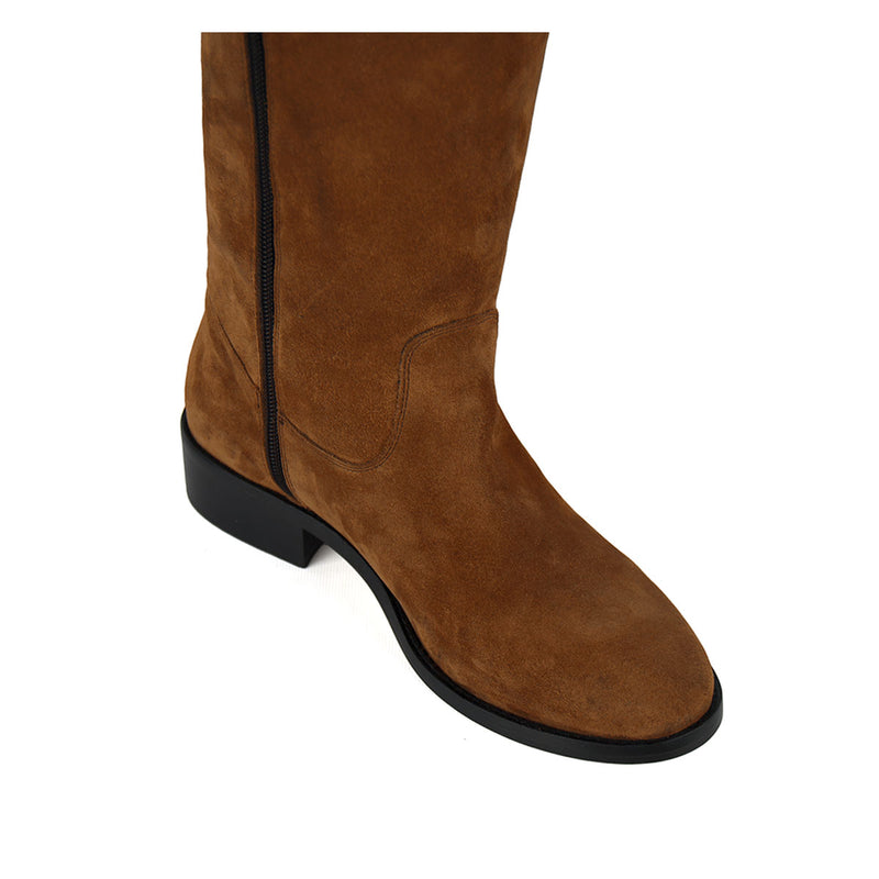Achillea suede, cognac - wide calf boots, large fit boots, calf fitting boots, narrow calf boots