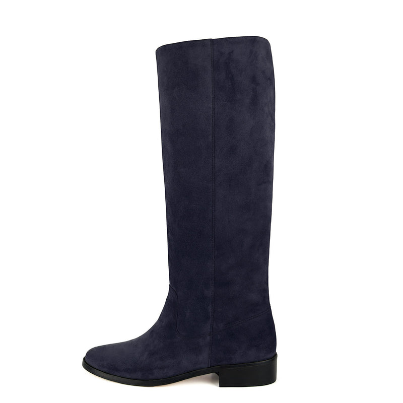 Achillea suede, night blue - wide calf boots, large fit boots, calf fitting boots, narrow calf boots