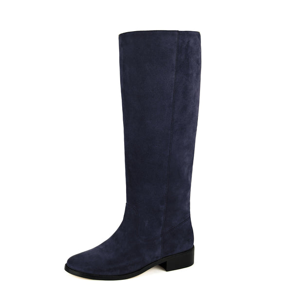 Achillea suede, night blue - wide calf boots, large fit boots, calf fitting boots, narrow calf boots