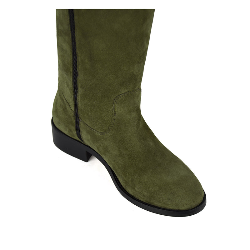 Achillea suede, olive green - wide calf boots, large fit boots, calf fitting boots, narrow calf boots