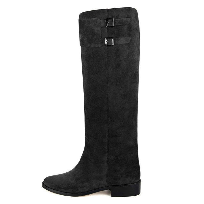 Spirea suede, black - wide calf boots, large fit boots, calf fitting boots, narrow calf boots