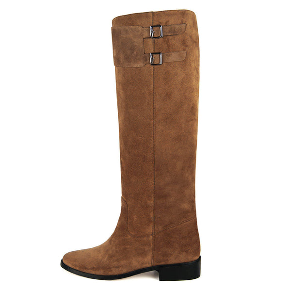 Spirea suede, cognac - wide calf boots, large fit boots, calf fitting boots, narrow calf boots