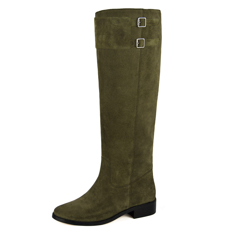 Spirea suede, olive green - wide calf boots, large fit boots, calf fitting boots, narrow calf boots