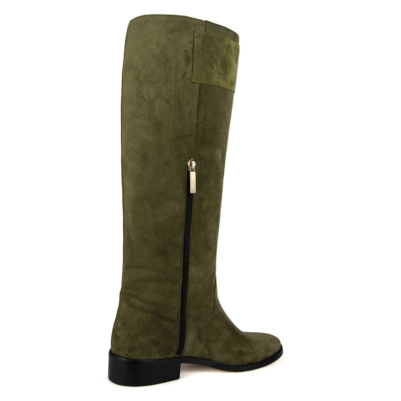 Spirea suede, olive green - wide calf boots, large fit boots, calf fitting boots, narrow calf boots