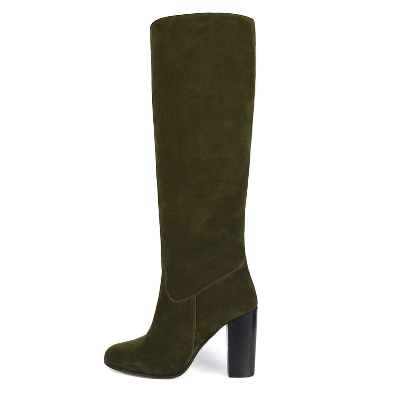 Cosmea suede, olive green - wide calf boots, large fit boots, calf fitting boots, narrow calf boots