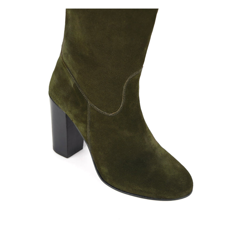 Lunaria suede, olive green - wide calf boots, large fit boots, calf fitting boots, narrow calf boots