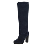 Ribes suede, night blue - wide calf boots, large fit boots, calf fitting boots, narrow calf boots