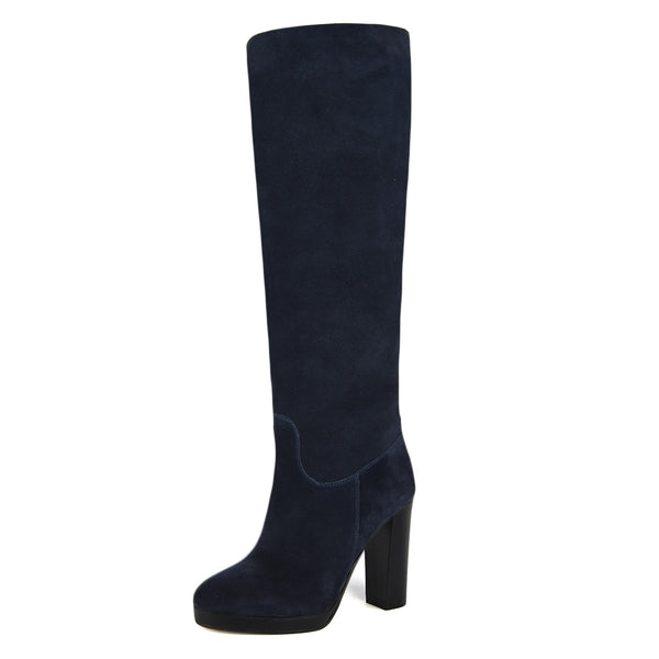 Ribes suede, night blue - wide calf boots, large fit boots, calf fitting boots, narrow calf boots