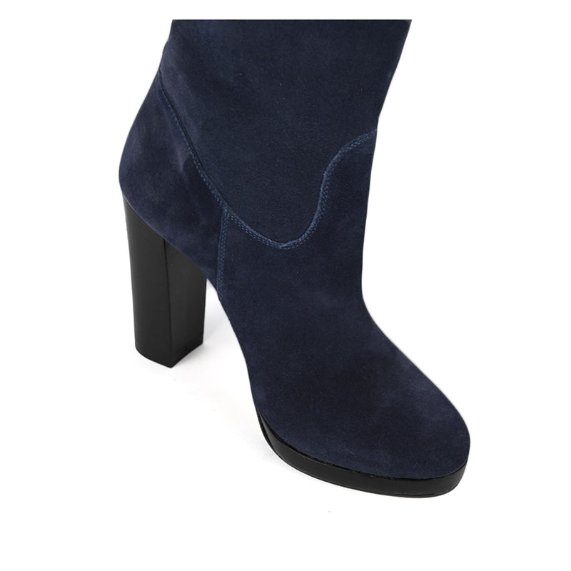 Ribes suede, night blue - wide calf boots, large fit boots, calf fitting boots, narrow calf boots