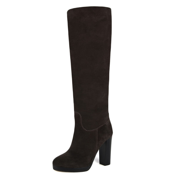 Ribes suede, dark brown - wide calf boots, large fit boots, calf fitting boots, narrow calf boots