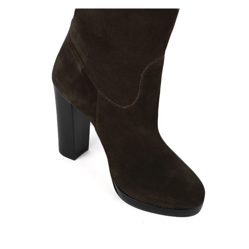 Ribes suede, dark brown - wide calf boots, large fit boots, calf fitting boots, narrow calf boots