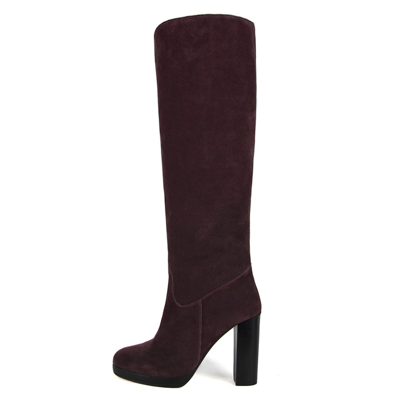 Ribes suede, burgundy - wide calf boots, large fit boots, calf fitting boots, narrow calf boots