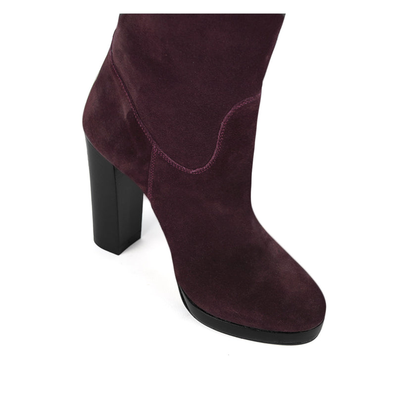 Ribes suede, burgundy - wide calf boots, large fit boots, calf fitting boots, narrow calf boots