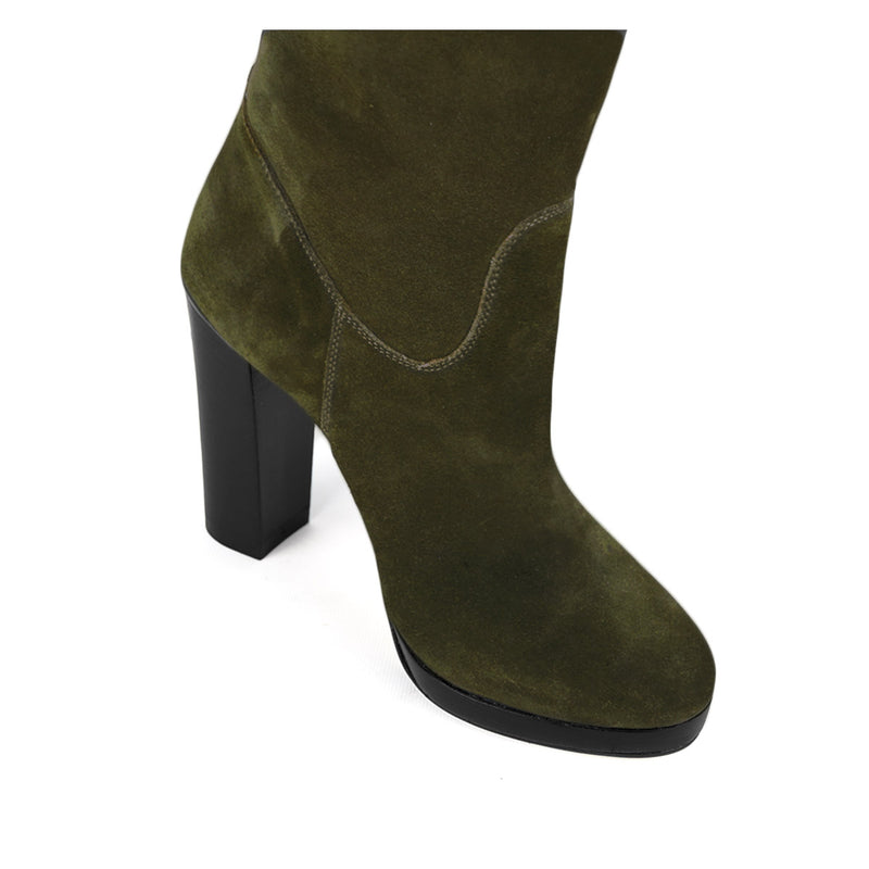 Ribes suede, olive green - wide calf boots, large fit boots, calf fitting boots, narrow calf boots